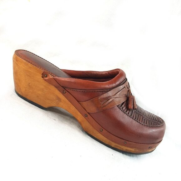 Made In Brazil Women's Y2K 90s  Platform Leather Mules Clogs Size 9 D - Picture 1 of 7